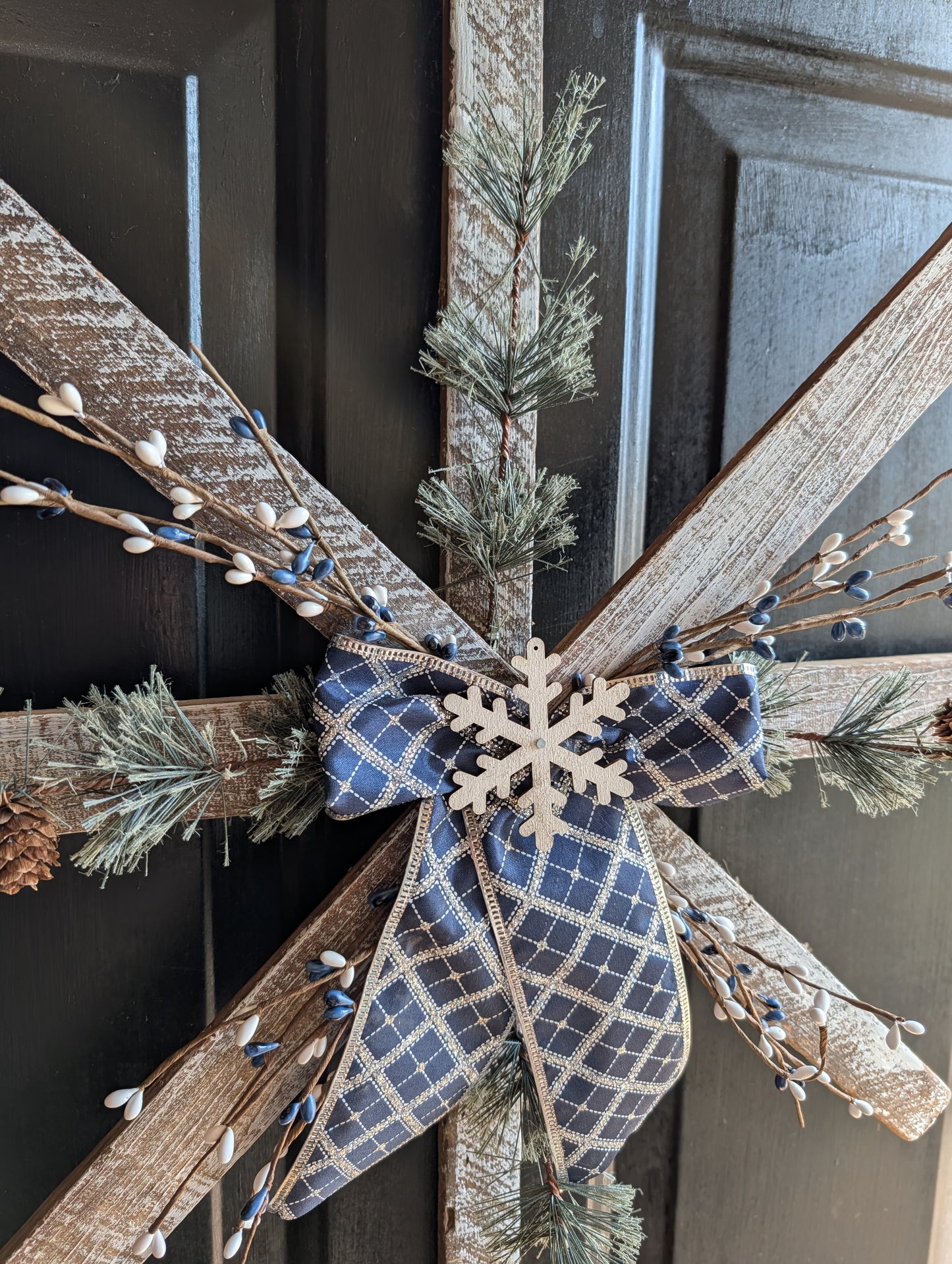 Handmade Wooden Snowflake with Greenery & Berries – Rustic Farmhouse Wall Decor, Amish made