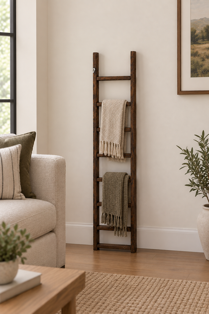 Amish Made 4 Ft Blanket Ladder, Farmhouse Blanket Holder, Decorative Wood Ladder, Handmade Home Decor