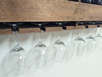Amish Made 6 Bottle Wine Rack - Wall Mount Wine Storage & Glass Hanger - Wooden Pallet Bar Decor - Kitchen Organization