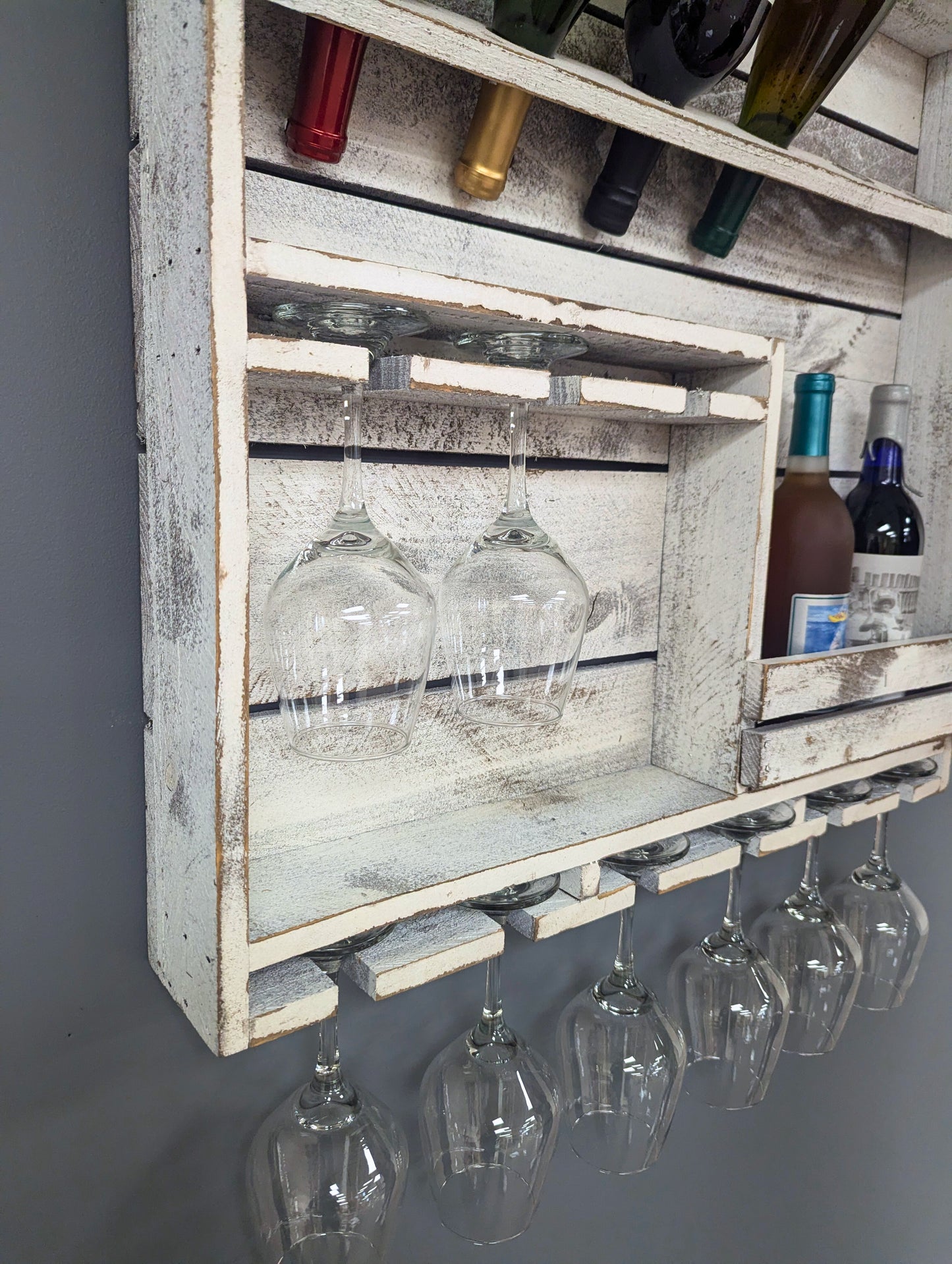 Wooden Wine Rack- 9 Bottle Wine Bar with 9 Glass Holder- Amish Made