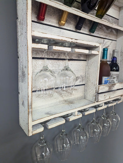 Wooden Wine Rack- 9 Bottle Wine Bar with 9 Glass Holder- Amish Made