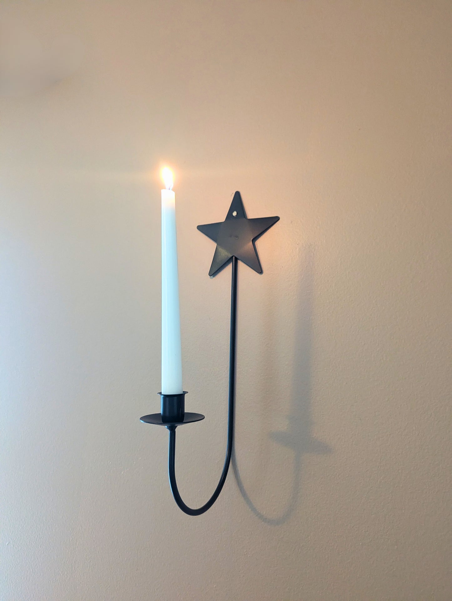 Star themed wall sconce - taper candle - wrought iron - amish made