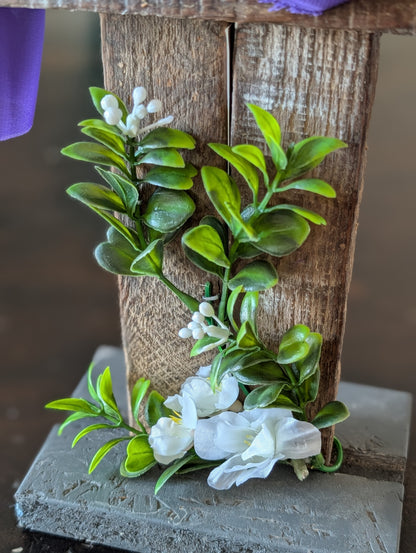 Amish Made Wooden Cross Decor | Wood Lathe Cross with Base | Rustic Farmhouse Christian Home Decor | Small or Large | White or Natural Wood