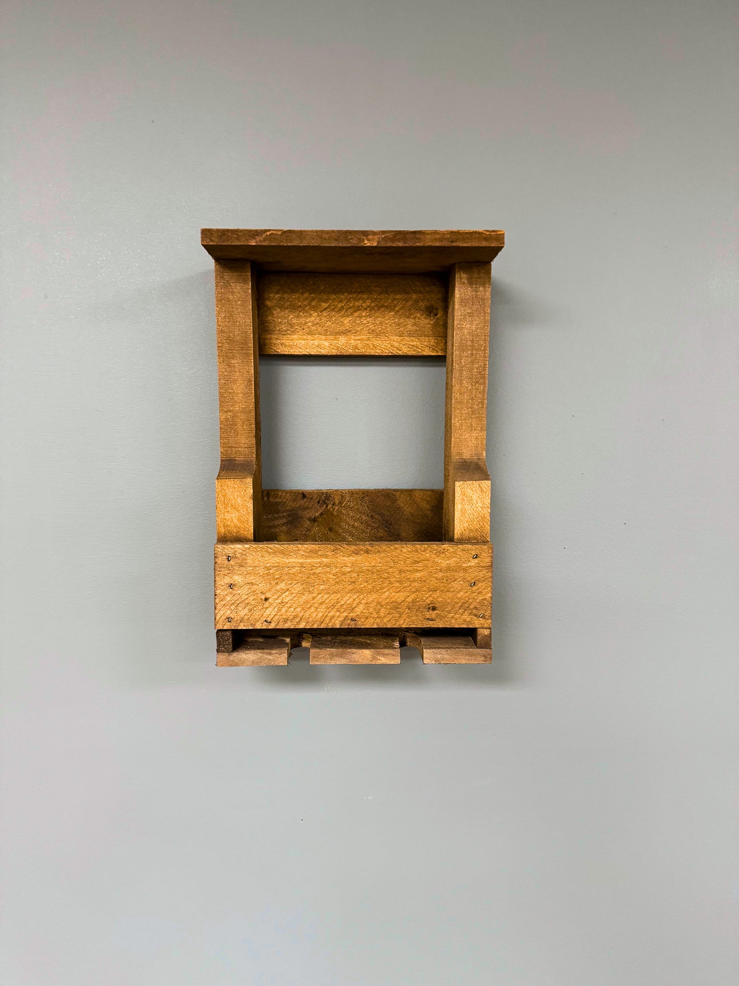 Wall Mount Wooden Wine Rack -2 Bottle Holder with Glass Hanger- Amish Made