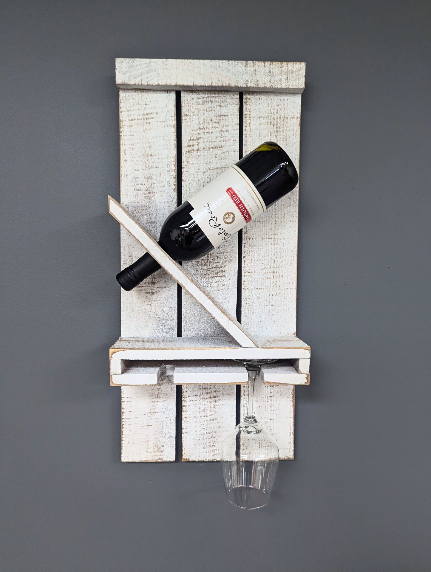 Wall Mount Wooden Wine Rack - Amish Made 1 Bottle Holder with Glass Hanger