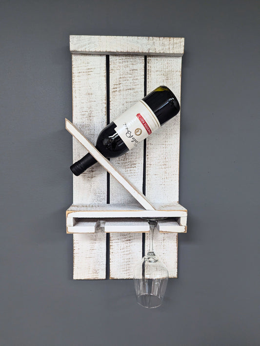 Wall Mount Wooden Wine Rack - Amish Made 1 Bottle Holder with Glass Hanger