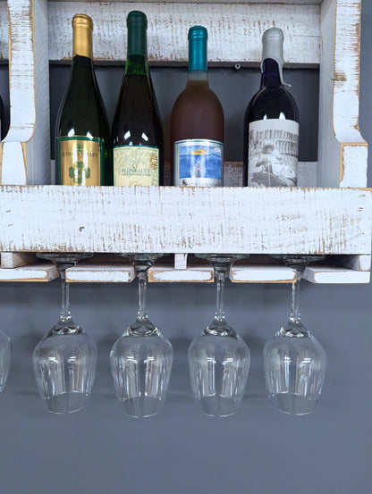 Wall Mounted Wooden 10 Bottle Wine Rack & Glass Hanger - Amish Made