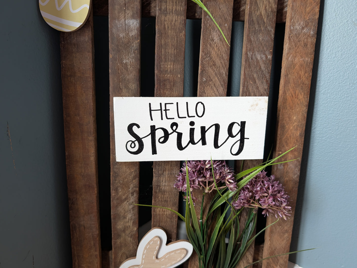 Amish made "Hello Spring" Wooden Fence Sign | Rustic Farmhouse Decor | Home Accent