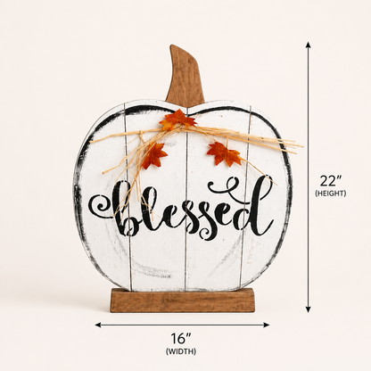 Amish Made "Blessed" Pumpkin Porch Sitter and Yard Stake | Handmade Wooden Garden Decor | Rustic Fall Decor