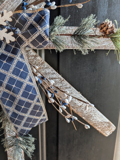 Handmade Wooden Snowflake with Greenery & Berries – Rustic Farmhouse Wall Decor, Amish made