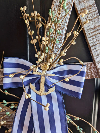 Rustic Wooden Star w/ Anchor & bow – Whitewashed or Plain, Amish Made Nautical summer Wall Hanging, Farmhouse Decoration