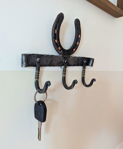 Hand-Forged Amish Blacksmith Pony Shoe 3 Wall Hooks - Rustic Reclaimed Metal Art for Equestrian Gifts, Horse Lovers, Farmhouse & Ranch Decor