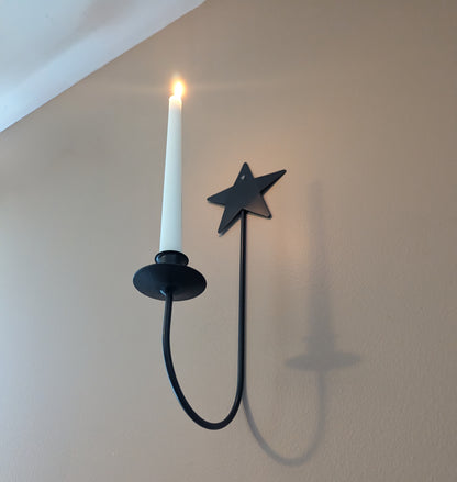 Star themed wall sconce - taper candle - wrought iron - amish made