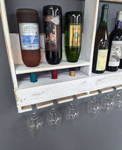 Amish Made 6 Bottle Wine Rack - Wall Mount Wine Storage & Glass Hanger - Wooden Pallet Bar Decor - Kitchen Organization