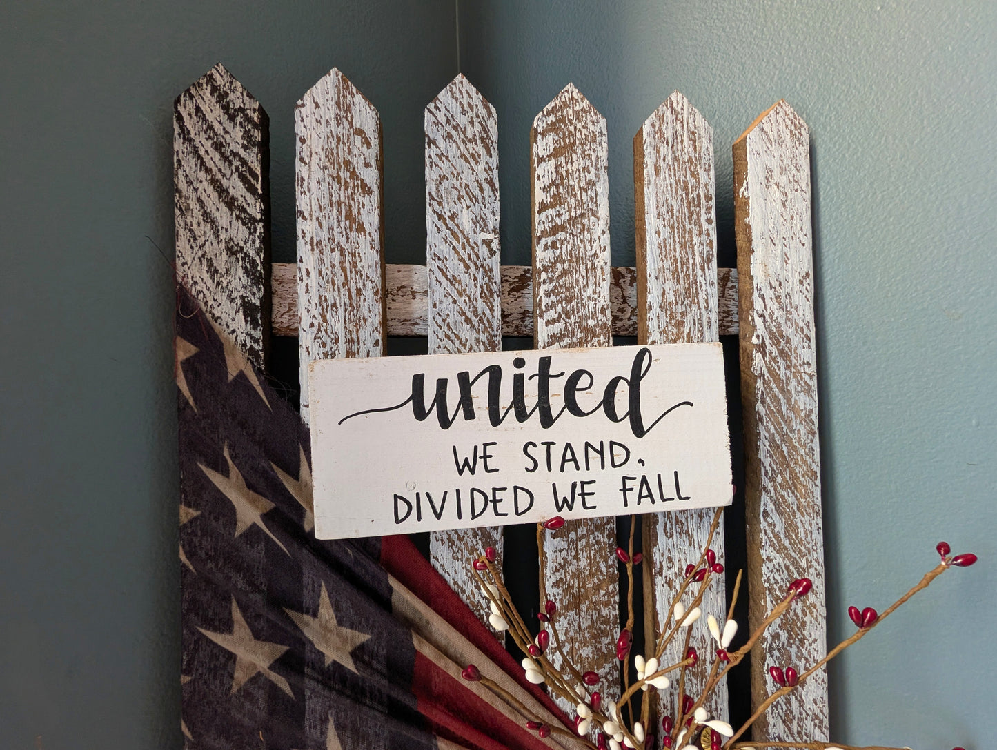Amish made Patriotic Wooden Fence Sign | Rustic Farmhouse Decor | Summer Home Accent