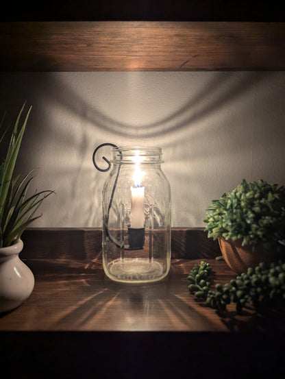 Mason Jar Insert Taper Candle Holder, Farmhouse Rustic Decor, Taper Candle, Wedding Table Centerpiece, Handcrafted by Amish.