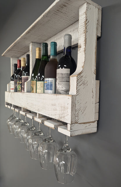 Wall Mounted Wooden 10 Bottle Wine Rack & Glass Hanger - Amish Made