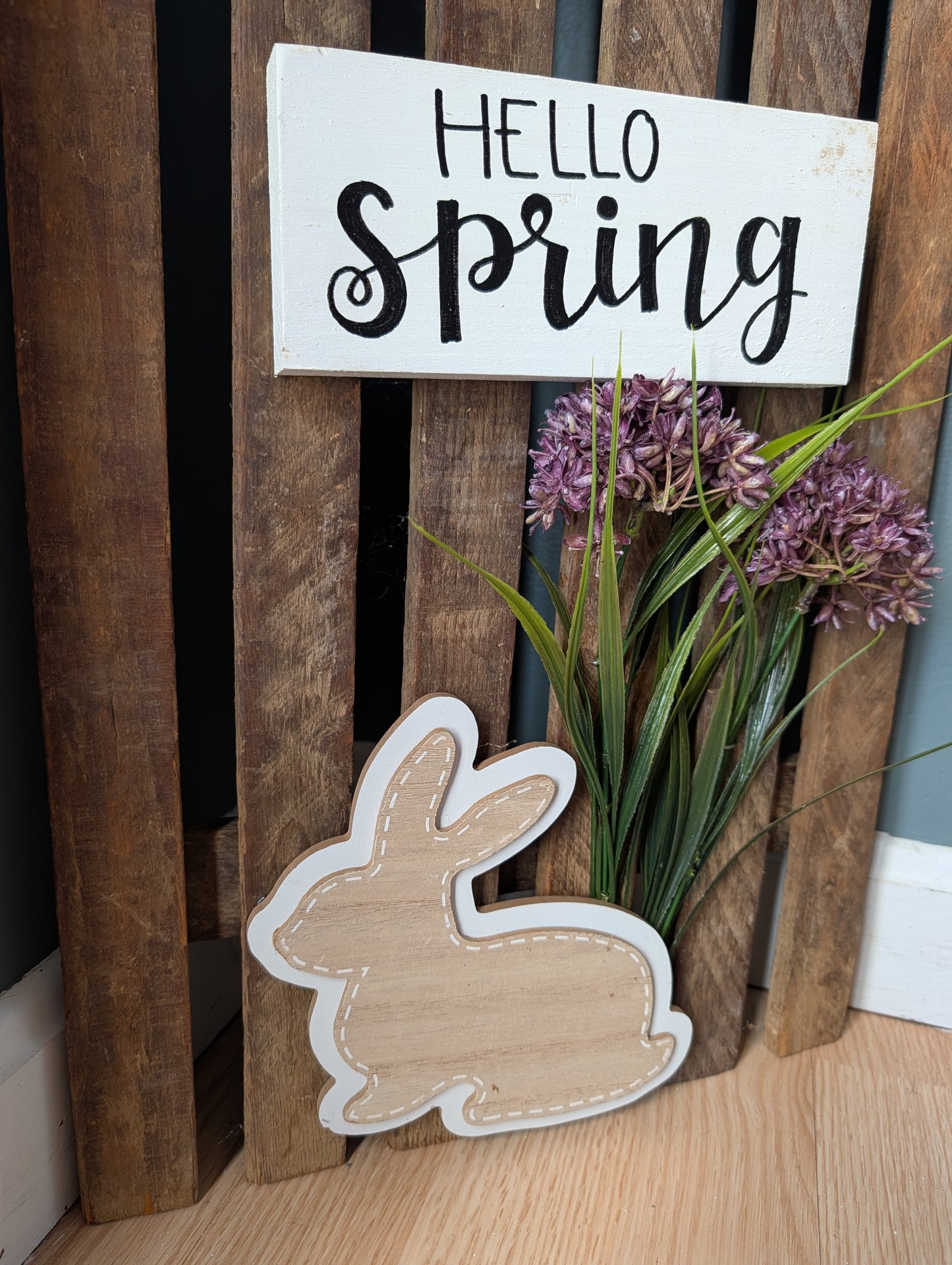 Amish made "Hello Spring" Wooden Fence Sign | Rustic Farmhouse Decor | Home Accent