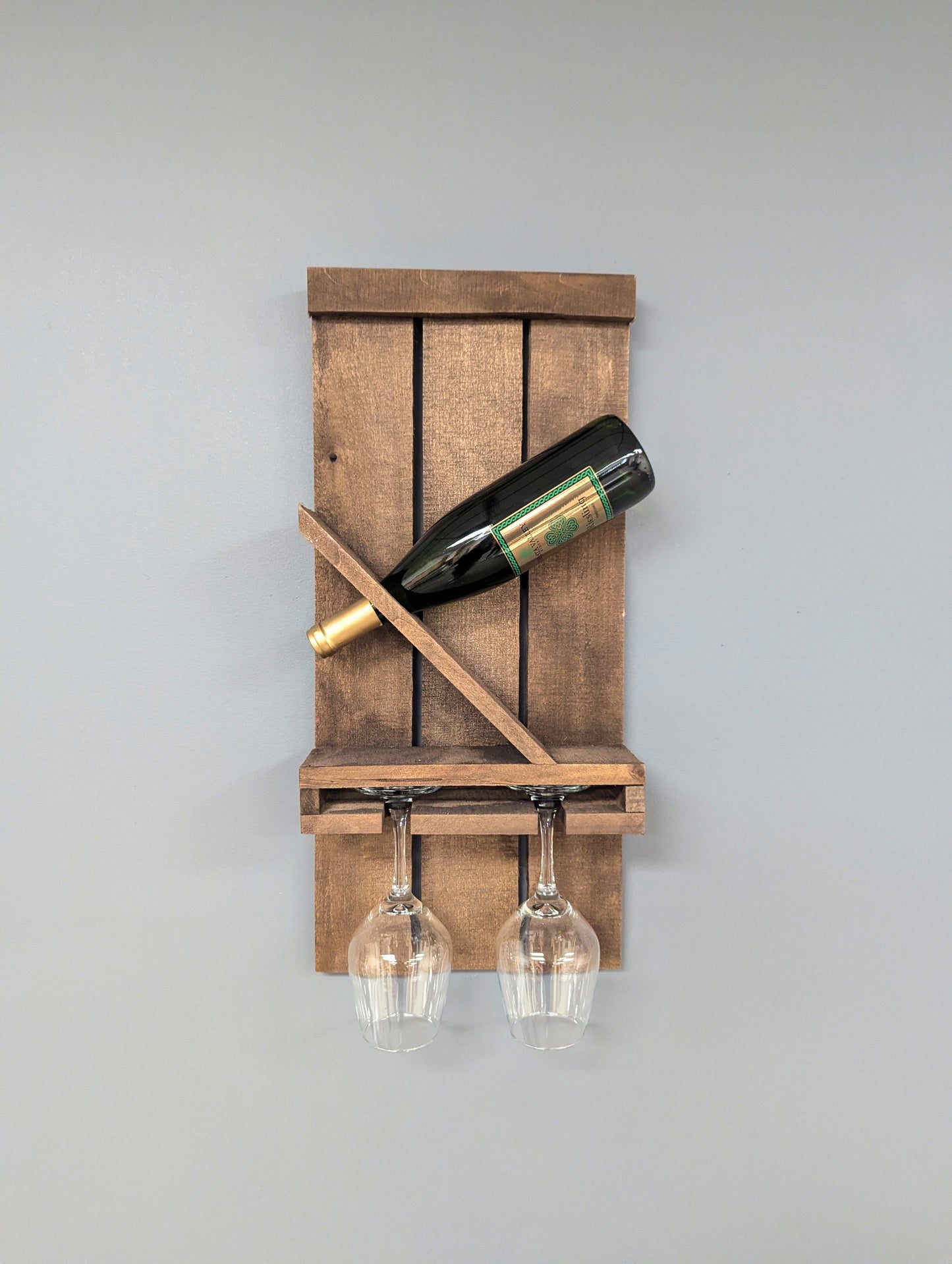 Wall Mount Wooden Wine Rack - Amish Made 1 Bottle Holder with Glass Hanger