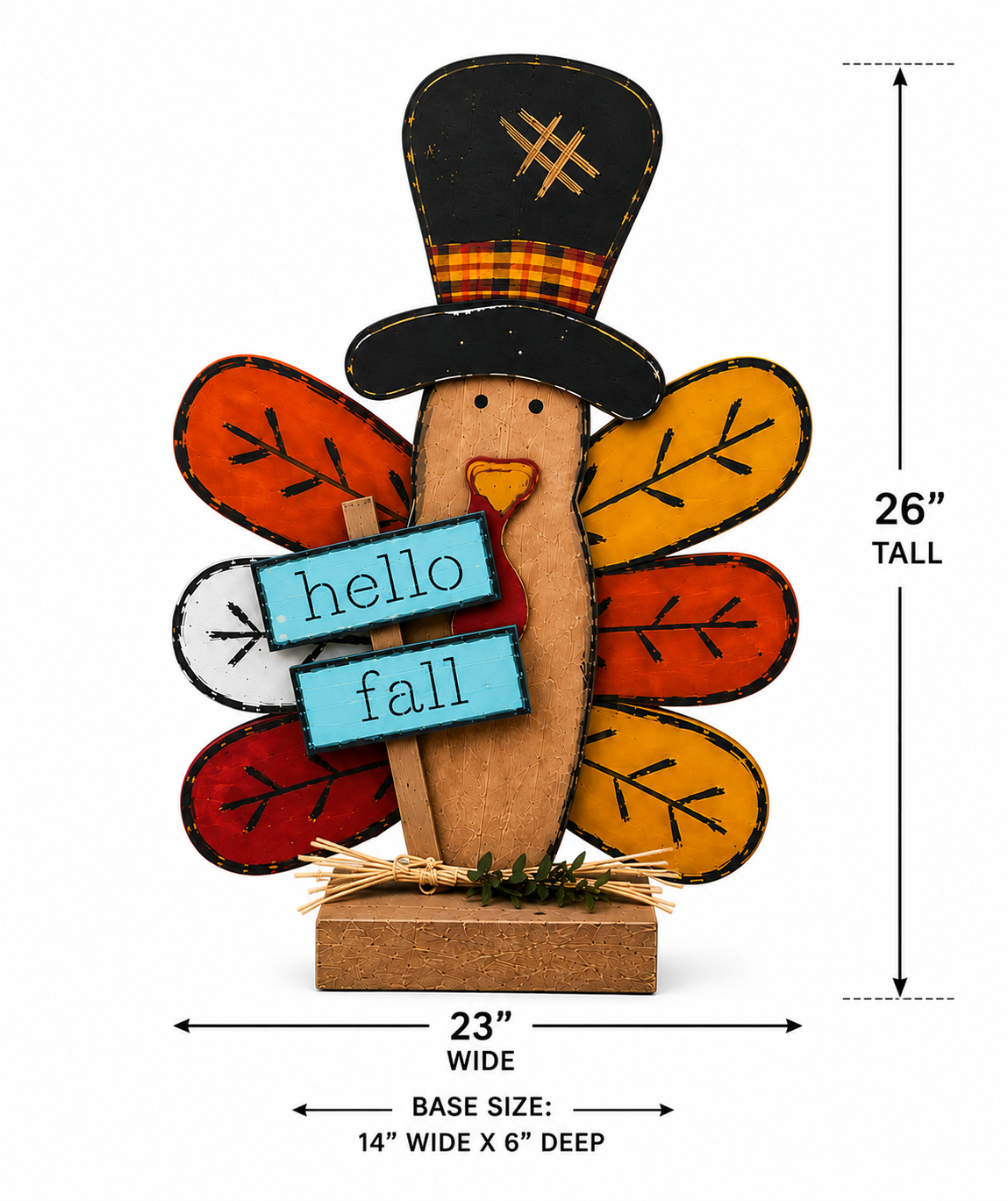 Amish Made Hello Fall Turkey Porch Sitter and Yard Stake | Handmade Wooden Garden Decor | Rustic Fall Decor