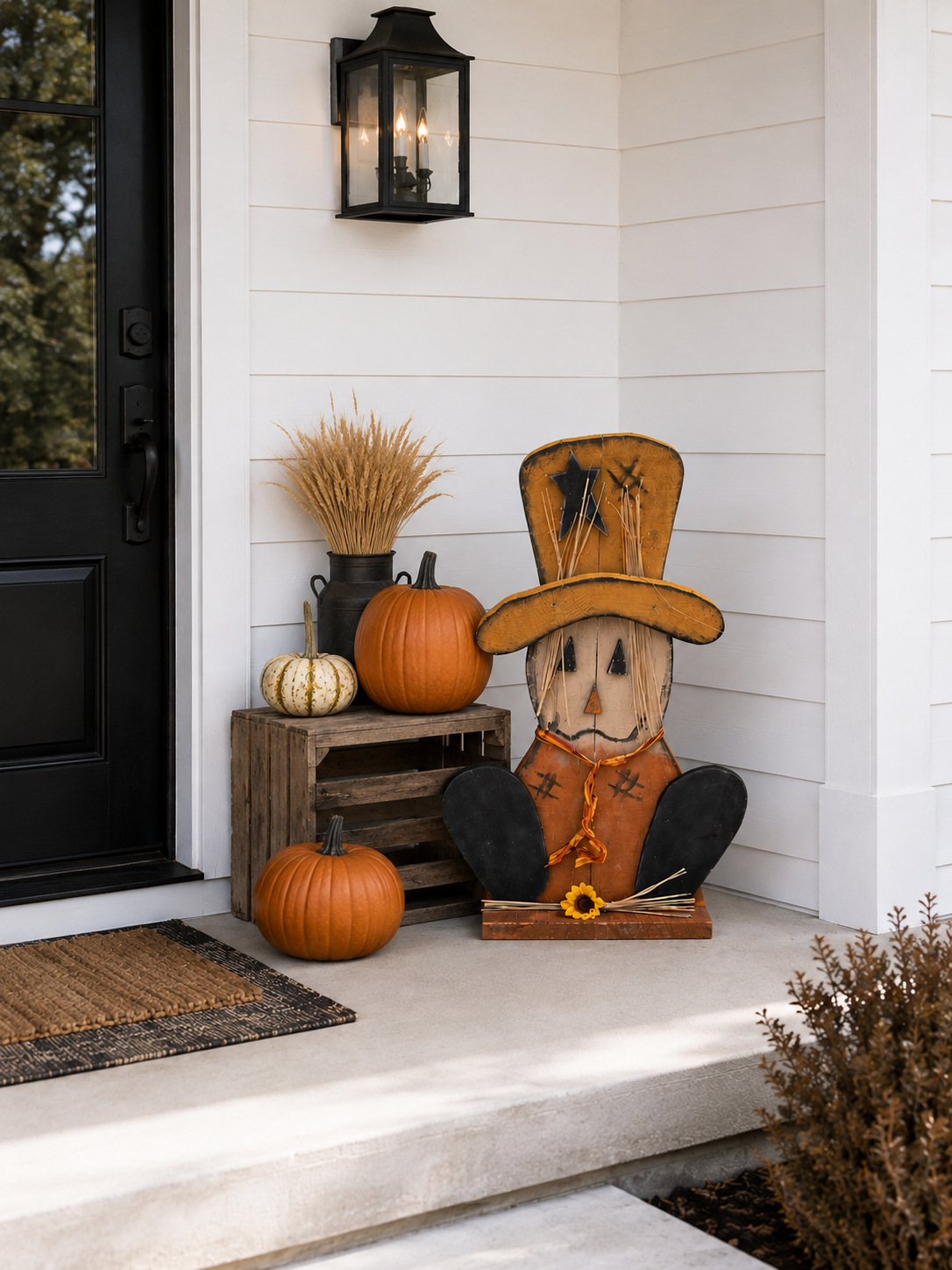 Amish Made Scarecrow Porch Sitter and Yard Stake | Handmade Wooden Garden Decor | Rustic Fall Decor