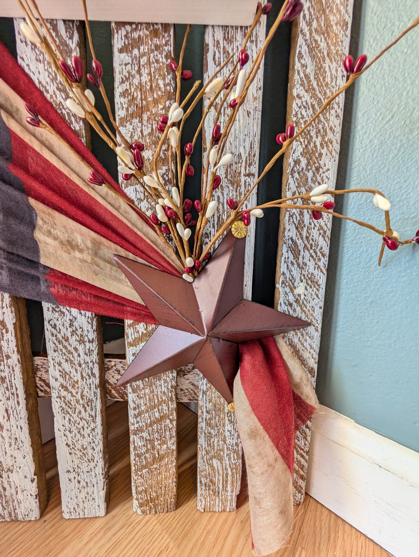 Amish made Patriotic Wooden Fence Sign | Rustic Farmhouse Decor | Summer Home Accent