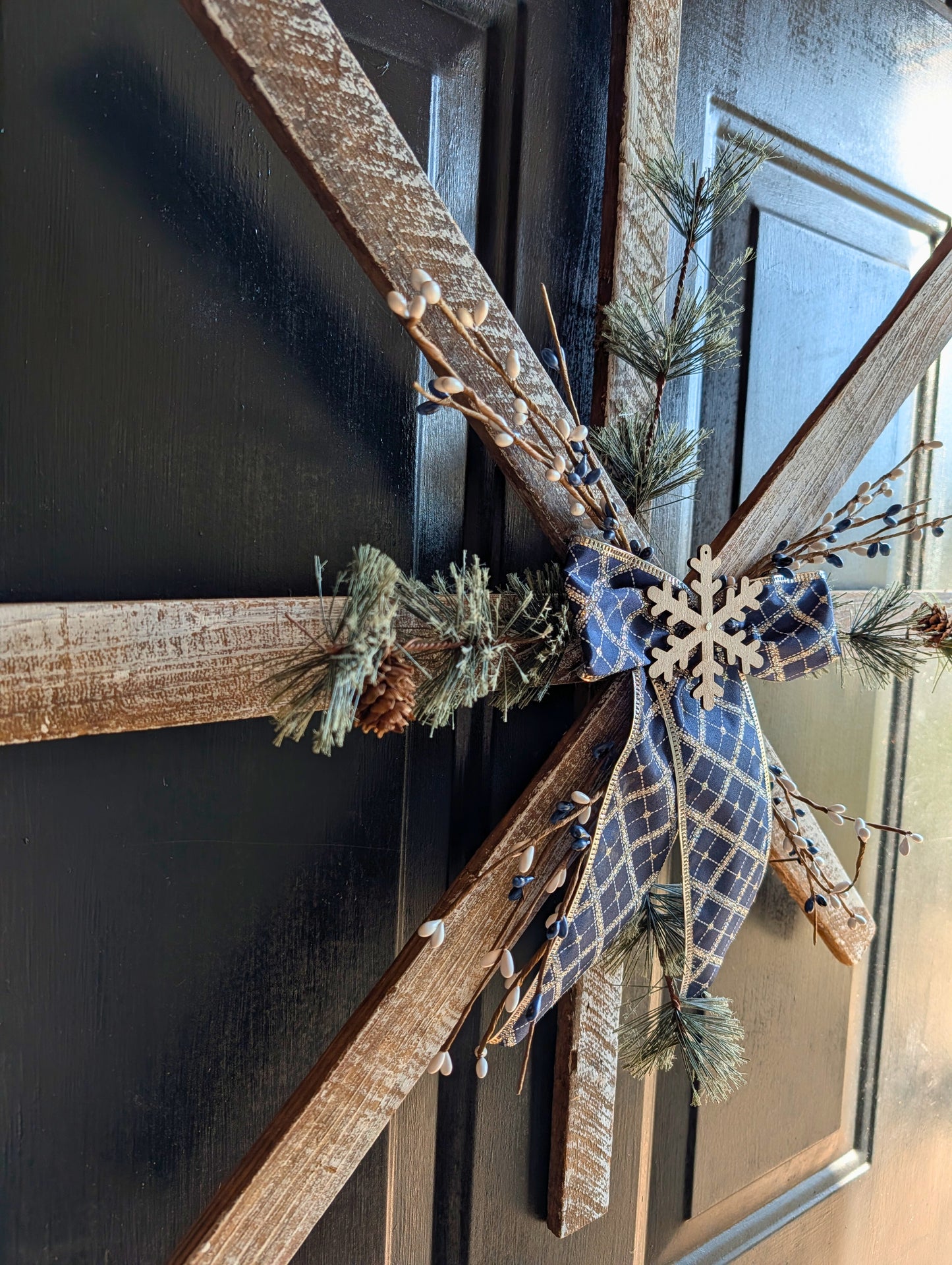 Handmade Wooden Snowflake with Greenery & Berries – Rustic Farmhouse Wall Decor, Amish made