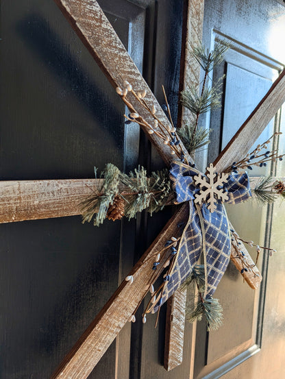 Handmade Wooden Snowflake with Greenery & Berries – Rustic Farmhouse Wall Decor, Amish made