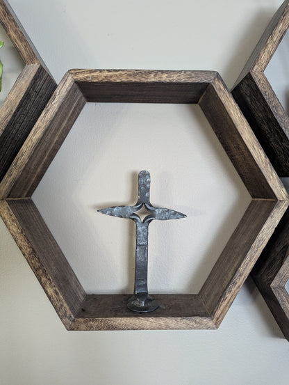 Handcrafted Railroad tie Cross | Amish Blacksmith Forged Steel Religious Decor | Rustic Easter, Palm Sunday, and Church Decorations