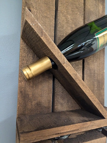 Wall Mount Wooden Wine Rack - Amish Made 1 Bottle Holder with Glass Hanger