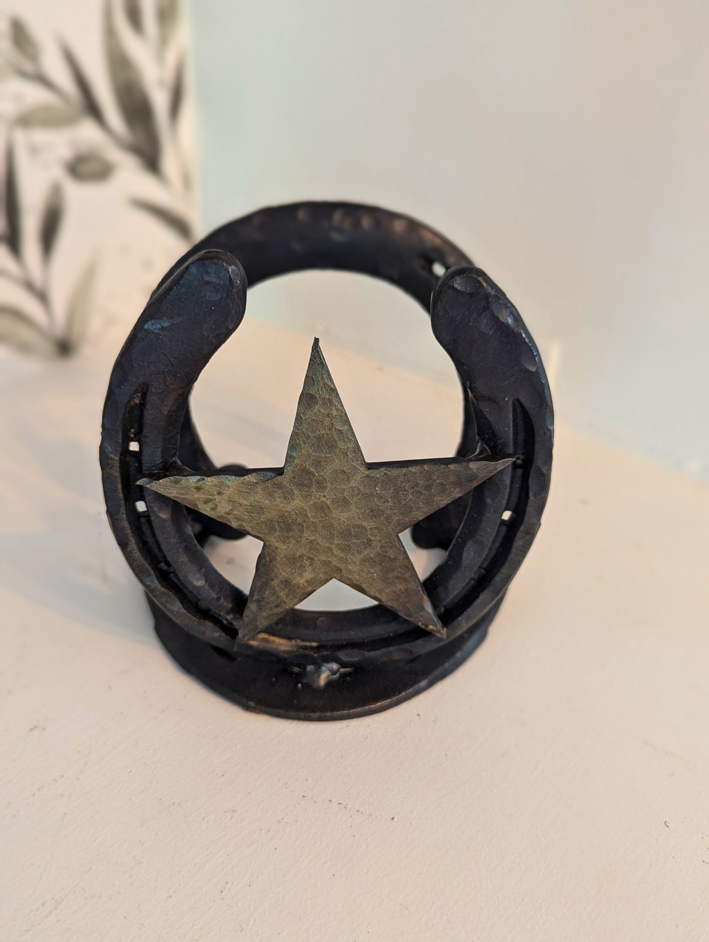 Hand-Forged Steel Napkin Holder - Horseshoe and Star Accent | Amish Blacksmith made Kitchen Accessory | Rustic Farm, Ranch, & Metal Decor