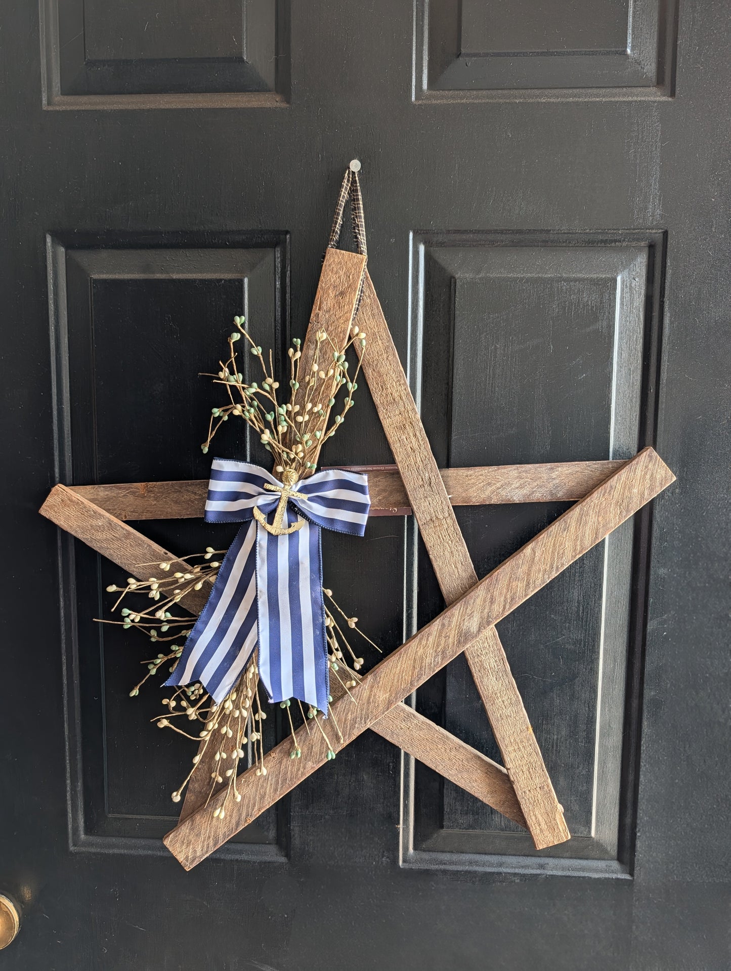 Rustic Wooden Star w/ Anchor & bow – Whitewashed or Plain, Amish Made Nautical summer Wall Hanging, Farmhouse Decoration