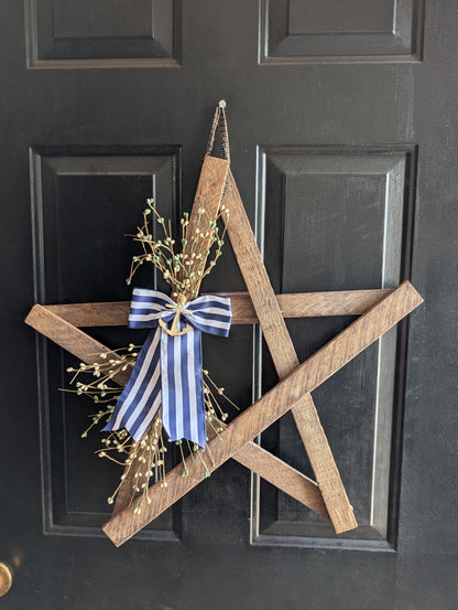 Rustic Wooden Star w/ Anchor & bow – Whitewashed or Plain, Amish Made Nautical summer Wall Hanging, Farmhouse Decoration