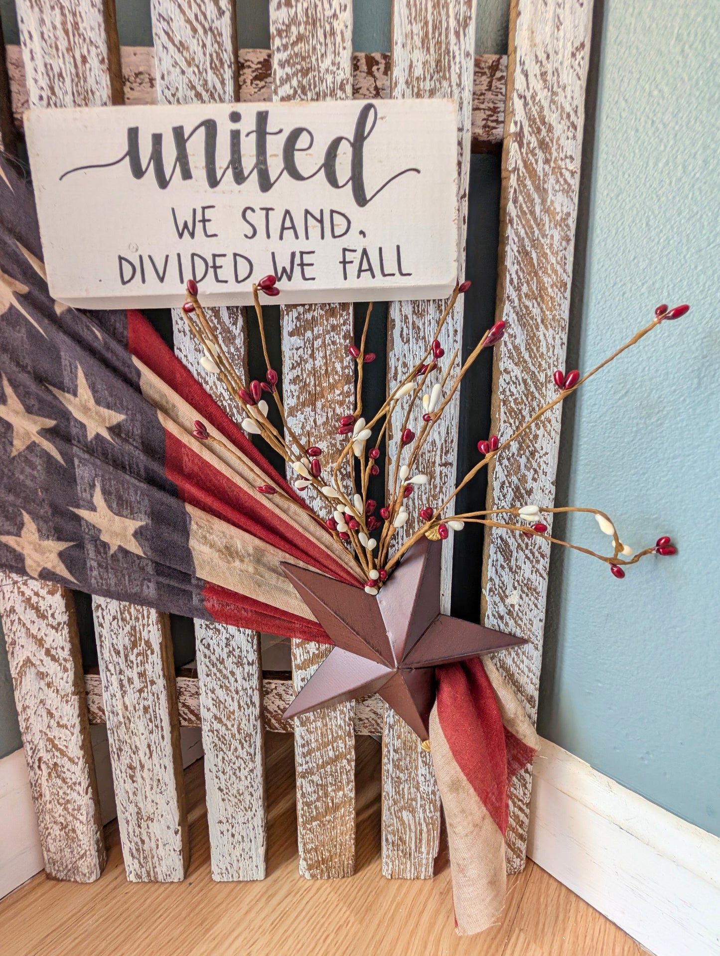 Amish made Patriotic Wooden Fence Sign | Rustic Farmhouse Decor | Summer Home Accent