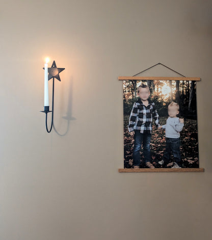 Star themed wall sconce - taper candle - wrought iron - amish made
