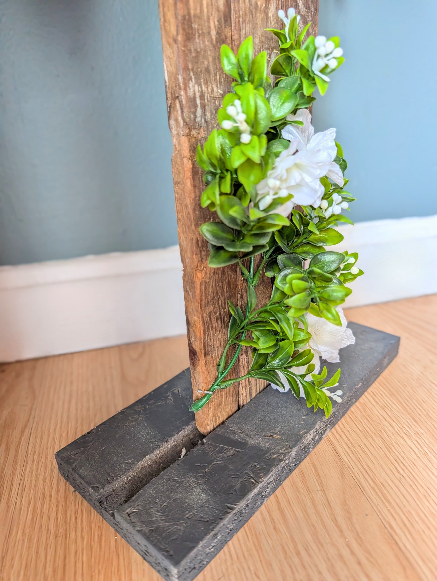Amish Made Wooden Cross Decor | Wood Lathe Cross with Base | Rustic Farmhouse Christian Home Decor | Small or Large | White or Natural Wood