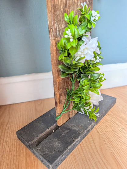 Amish Made Wooden Cross Decor | Wood Lathe Cross with Base | Rustic Farmhouse Christian Home Decor | Small or Large | White or Natural Wood