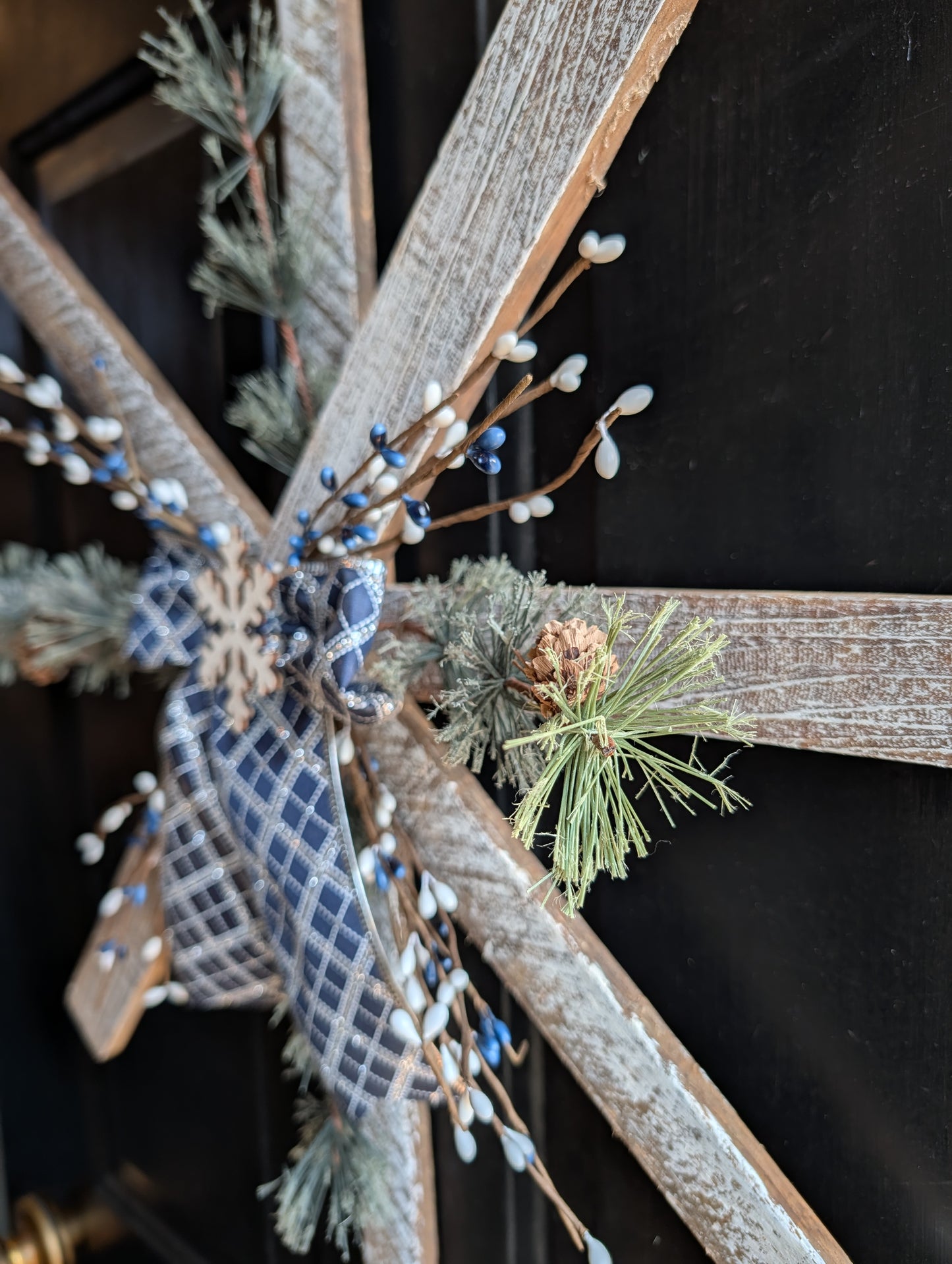 Handmade Wooden Snowflake with Greenery & Berries – Rustic Farmhouse Wall Decor, Amish made
