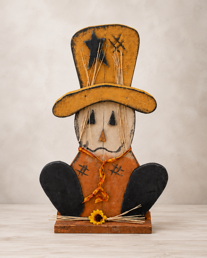 Amish Made Scarecrow Porch Sitter and Yard Stake | Handmade Wooden Garden Decor | Rustic Fall Decor