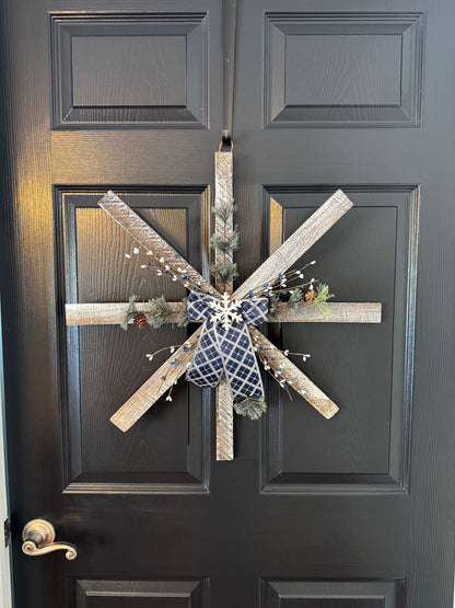 Handmade Wooden Snowflake with Greenery & Berries – Rustic Farmhouse Wall Decor, Amish made