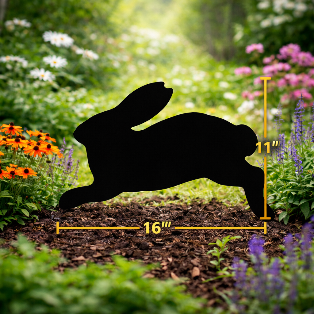 Amish Made Running bunny rabbit Silhouette Outdoor Decor – UV Resistant Azek Trim – Weatherproof Rustic Wildlife Lawn Art
