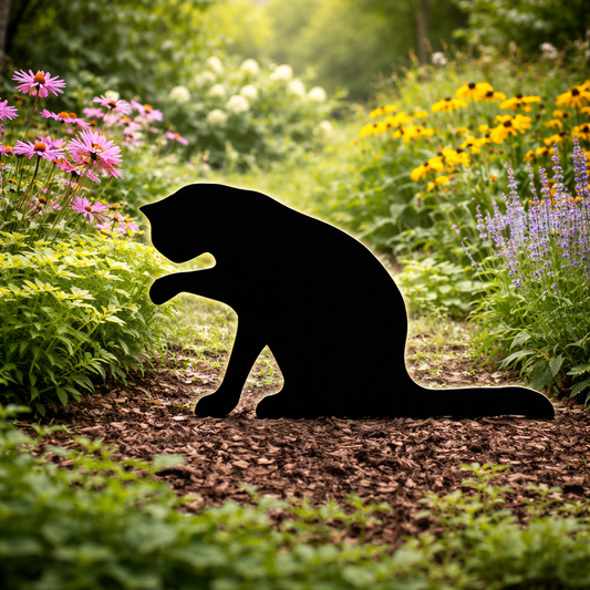 Amish Made Cat Silhouette Outdoor Decor – UV Resistant Azek Trim – Weatherproof Rustic Wildlife Lawn Art