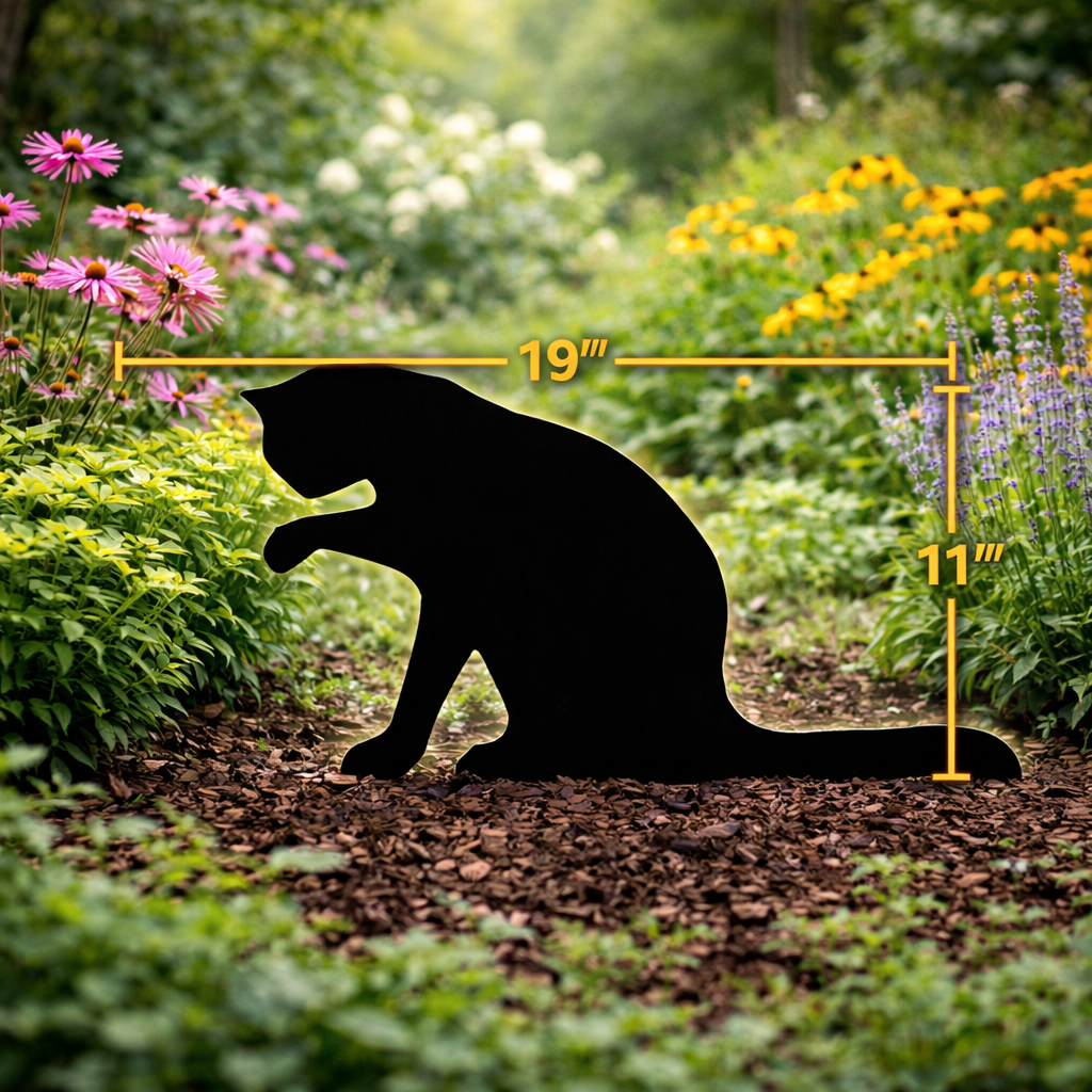 Amish Made Cat Silhouette Outdoor Decor – UV Resistant Azek Trim – Weatherproof Rustic Wildlife Lawn Art