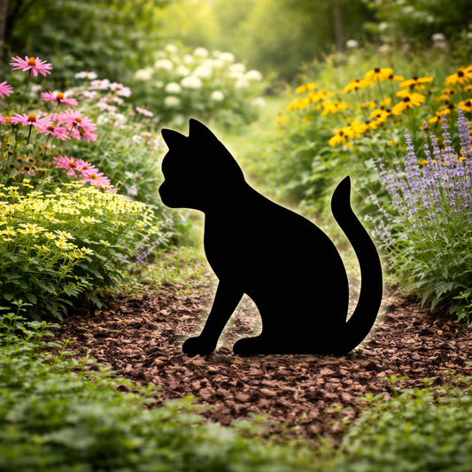 Amish Made Sitting Cat Silhouette Outdoor Decor – UV Resistant Azek Trim – Weatherproof Rustic Wildlife Lawn Art