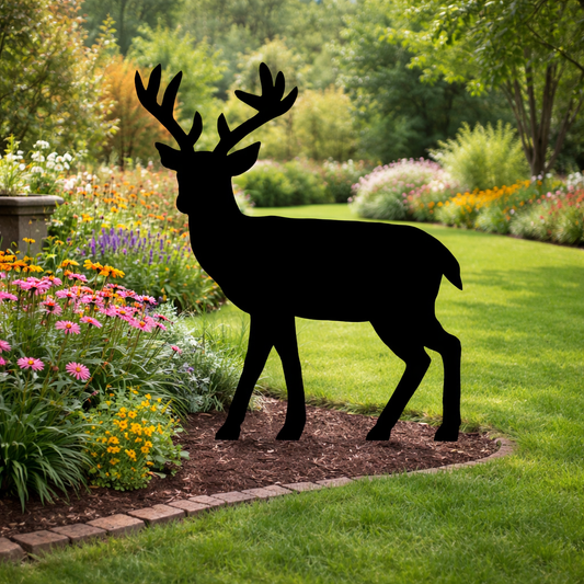 Buck Silhouette Outdoor Decor – UV Resistant Azek Trim – Weatherproof Rustic Wildlife Lawn Art - Amish Made
