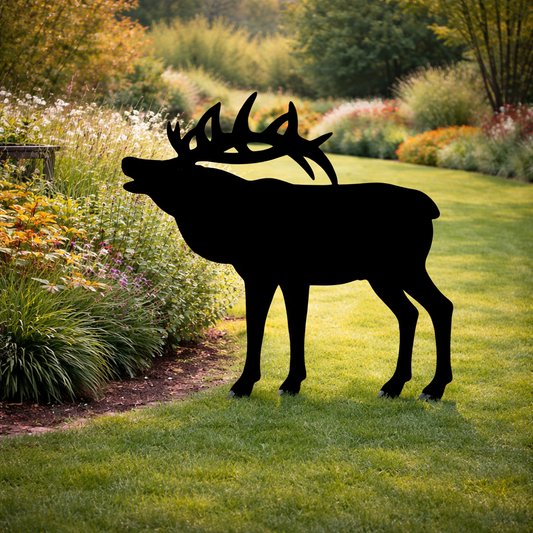 Elk Silhouette Outdoor Decor – UV Resistant Azek Trim – Weatherproof Rustic Wildlife Lawn Art - Amish Made