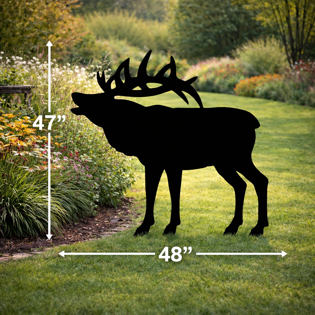 Elk Silhouette Outdoor Decor – UV Resistant Azek Trim – Weatherproof Rustic Wildlife Lawn Art - Amish Made