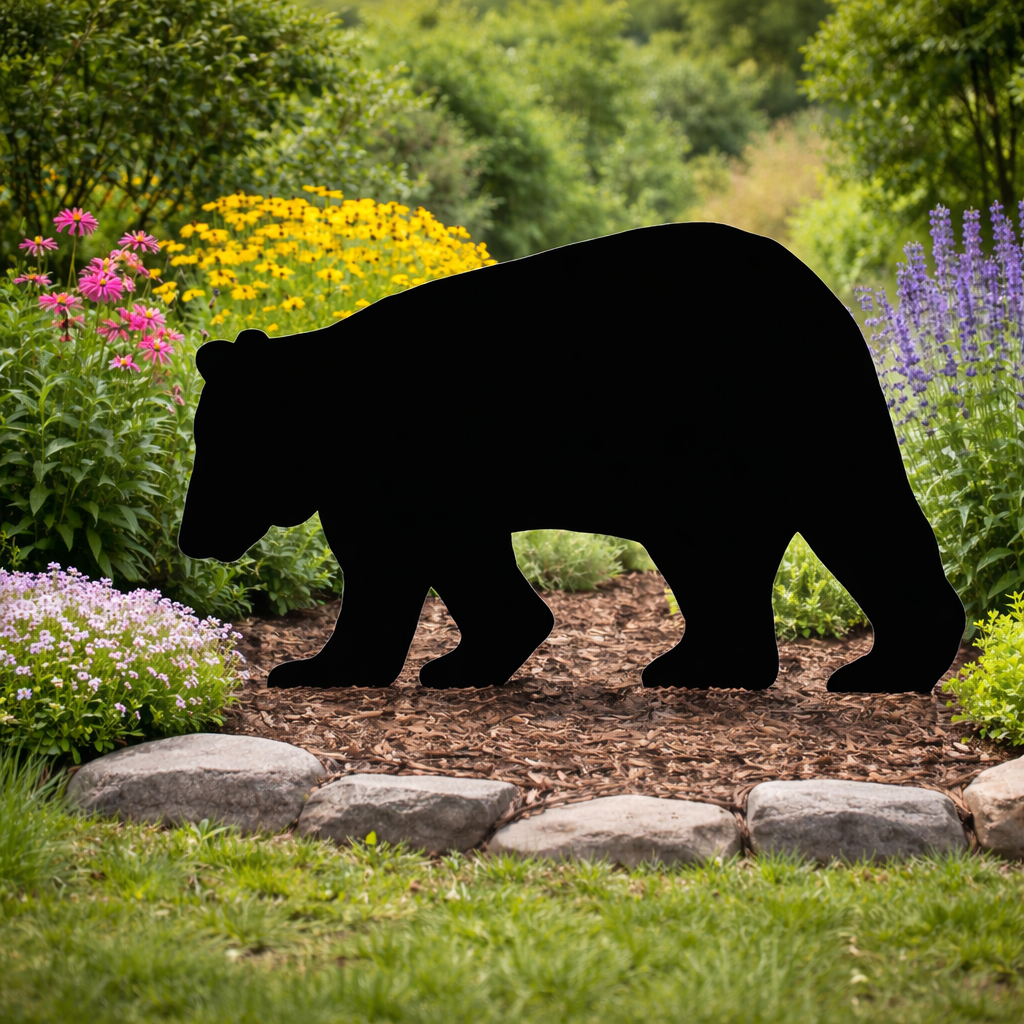 Walking Bear Silhouette Outdoor Decor, Small and Large Size – UV Resistant Azek Trim – Weatherproof Rustic Wildlife Lawn Art - Amish Made