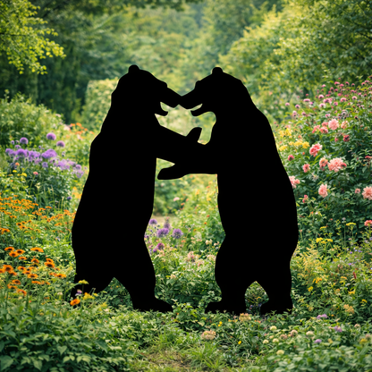 Standing Bear Pair Silhouette Outdoor Decor – UV Resistant Azek Trim – Weatherproof Rustic Wildlife Lawn Art - Amish Made