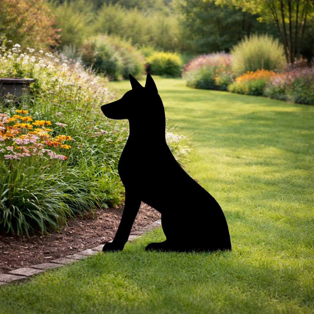 Doberman Dog Silhouette Outdoor Decor – UV Resistant Azek Trim – Weatherproof Rustic Wildlife Lawn Art - Amish Made